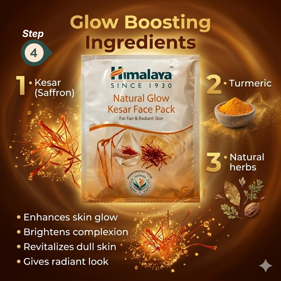 Himalaya Natural Glow Skincare Bundle | 5-Step Facial Kit with Neam Scrub, Nose Strips, Orange Mask & Kesar Face Pack