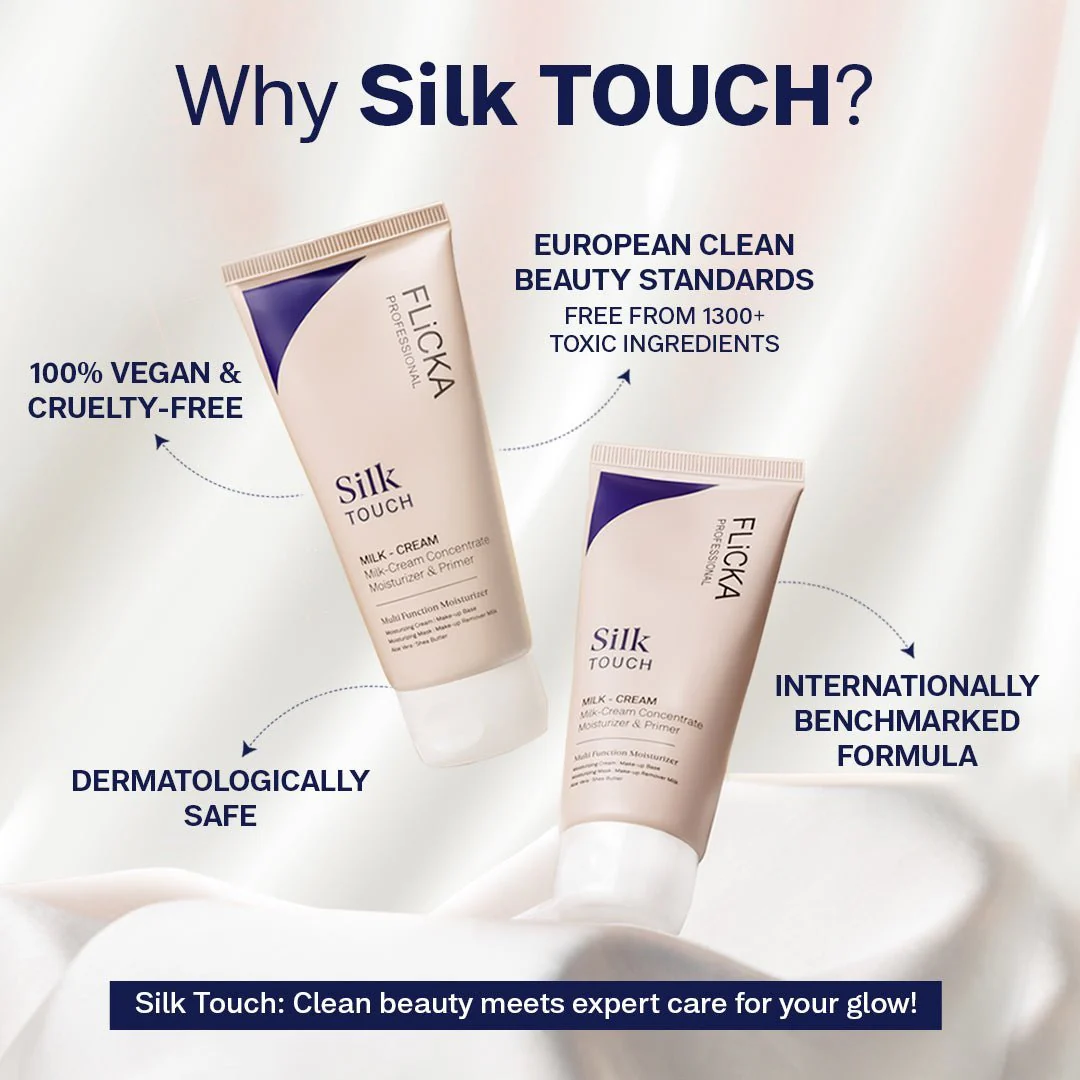 Flicka Flawless Base Combo | Silk Touch Milk-Cream Moisturizer & Primer + Tomato Foundation with SPF | Deep Hydration, Pore-Blurring & Flawless Coverage