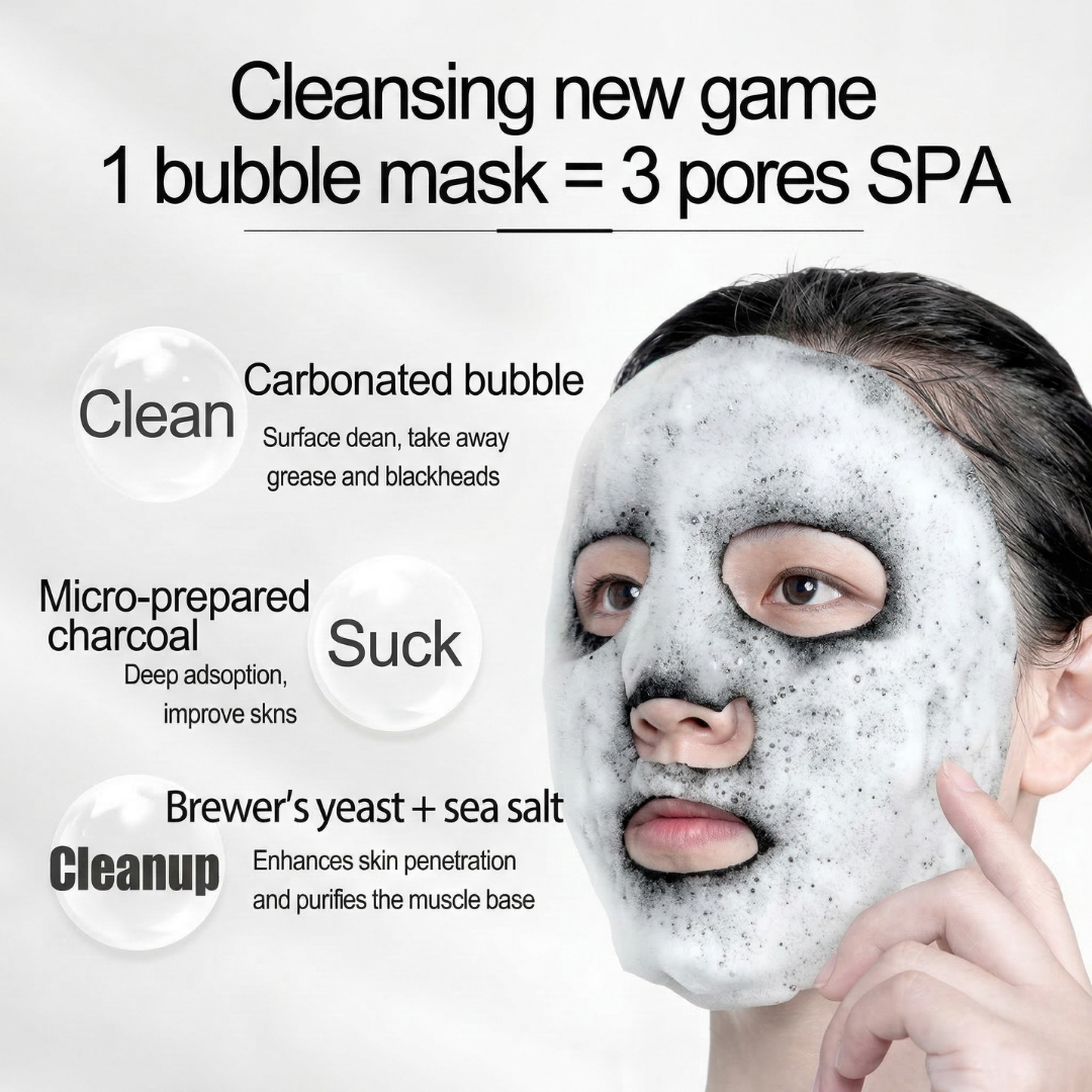 Bio Cos O2 Bubble Charcoal Black Mask | Self-Foaming Deep Pore Cleanser for Blackheads, Oil & Dull Skin