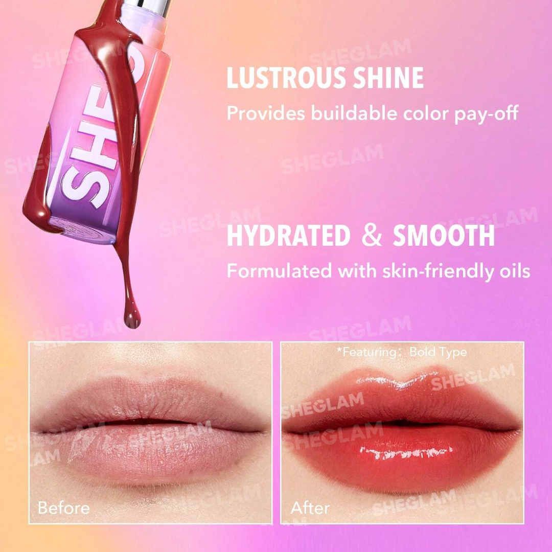 SHEGLAM Mirror Kiss High-Shine Lipstick Combo | Pack of 3 | Buildable Glossy Color + Skin-Friendly Oils