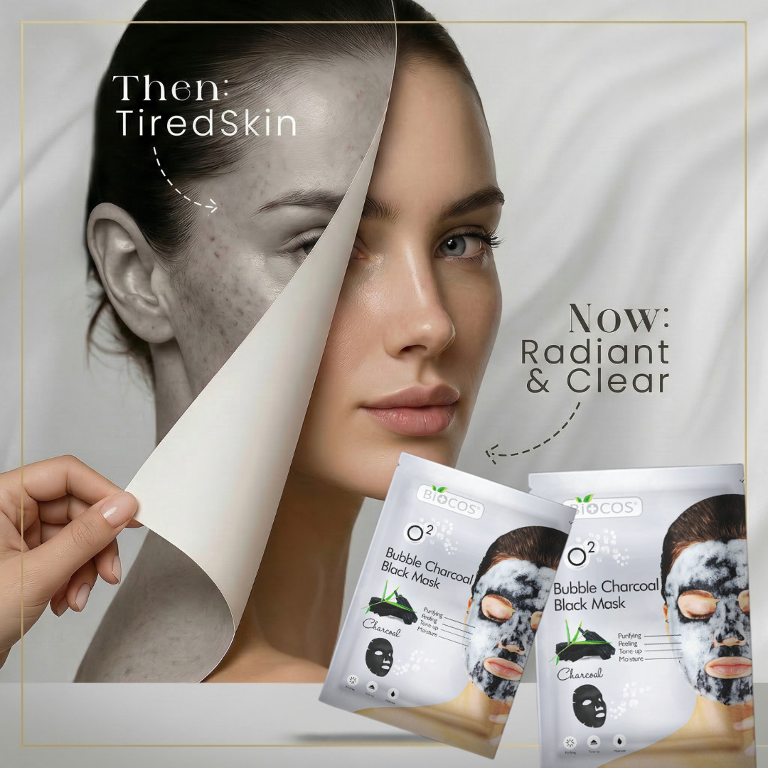Bio Cos O2 Bubble Charcoal Black Mask | Self-Foaming Deep Pore Cleanser for Blackheads, Oil & Dull Skin