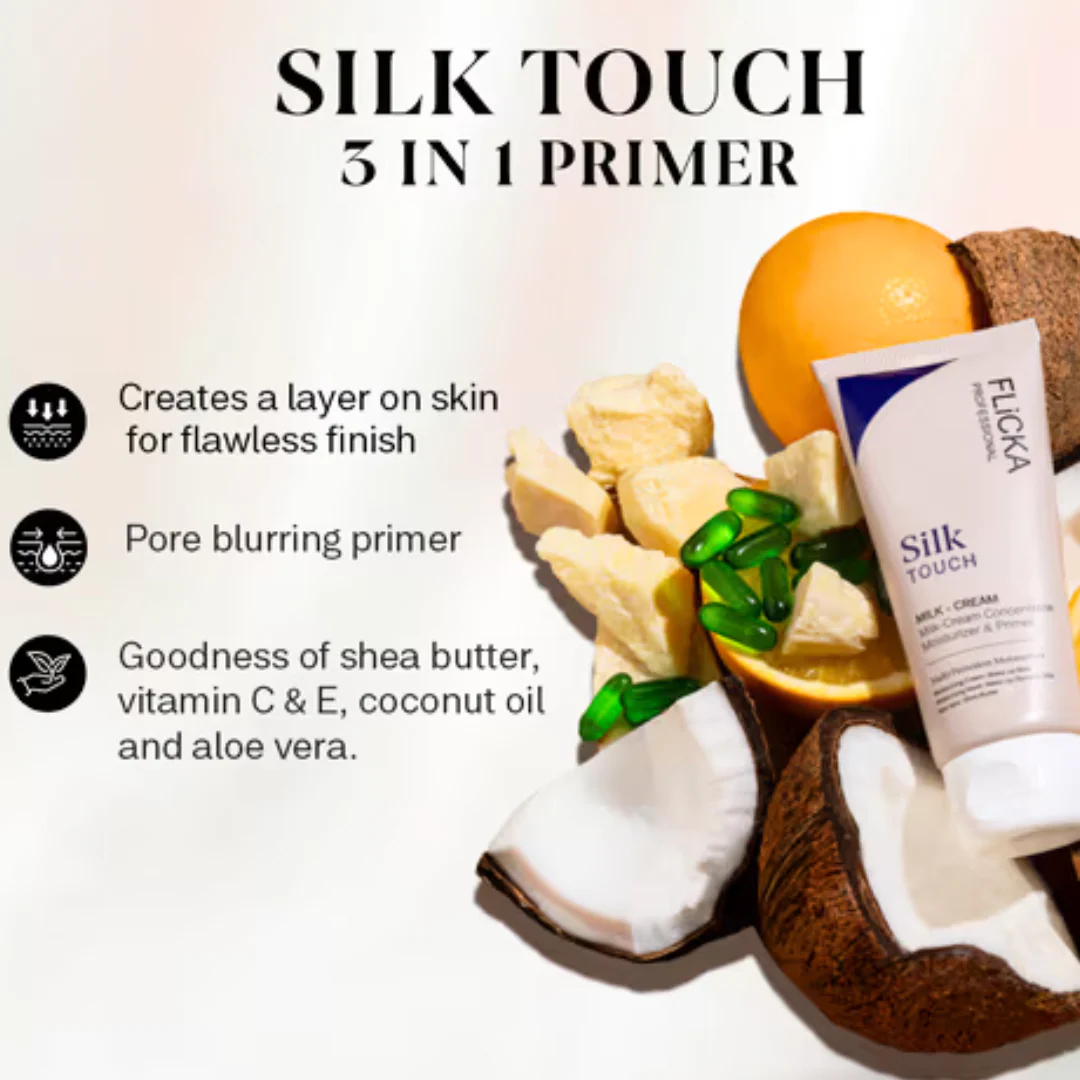 Flicka Flawless Base Combo | Silk Touch Milk-Cream Moisturizer & Primer + Tomato Foundation with SPF | Deep Hydration, Pore-Blurring & Flawless Coverage