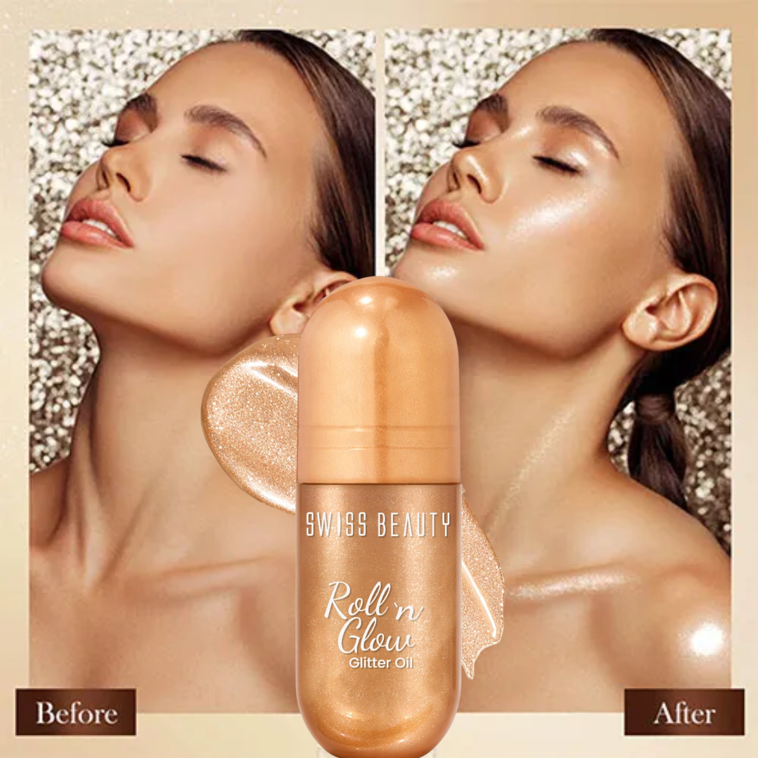 Swiss Beauty Roll 'n' Glow Glitter Oil – Pack of 2 – Instant Luminescence, Deeply Moisturizing & Zero Greasiness – Roll-On Glitter Oil for Celebrity