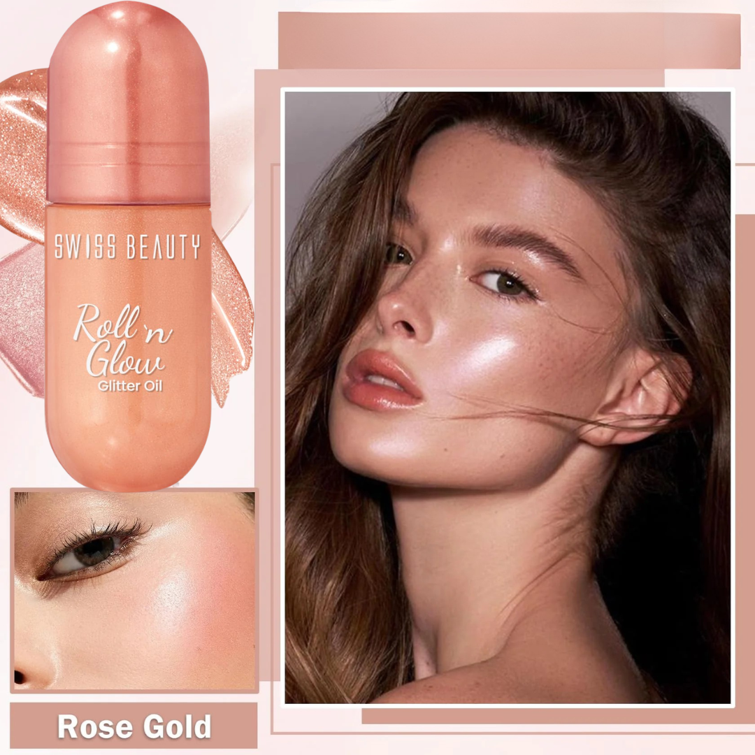Swiss Beauty Roll 'n' Glow Glitter Oil – Pack of 2 – Instant Luminescence, Deeply Moisturizing & Zero Greasiness – Roll-On Glitter Oil for Celebrity