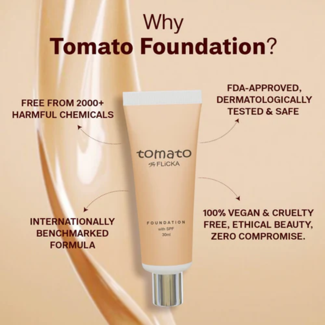 Flicka All-in-One Base Trio | Silk Touch Primer + Tomato Foundation with SPF + Beautyblender for Flawless Finish