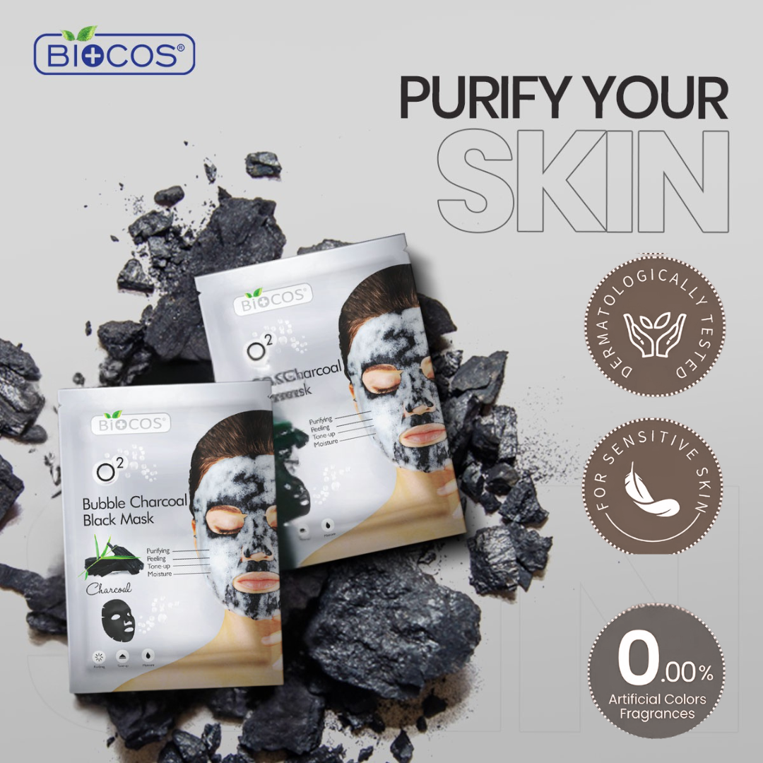 Bio Cos O2 Bubble Charcoal Black Mask | Self-Foaming Deep Pore Cleanser for Blackheads, Oil & Dull Skin