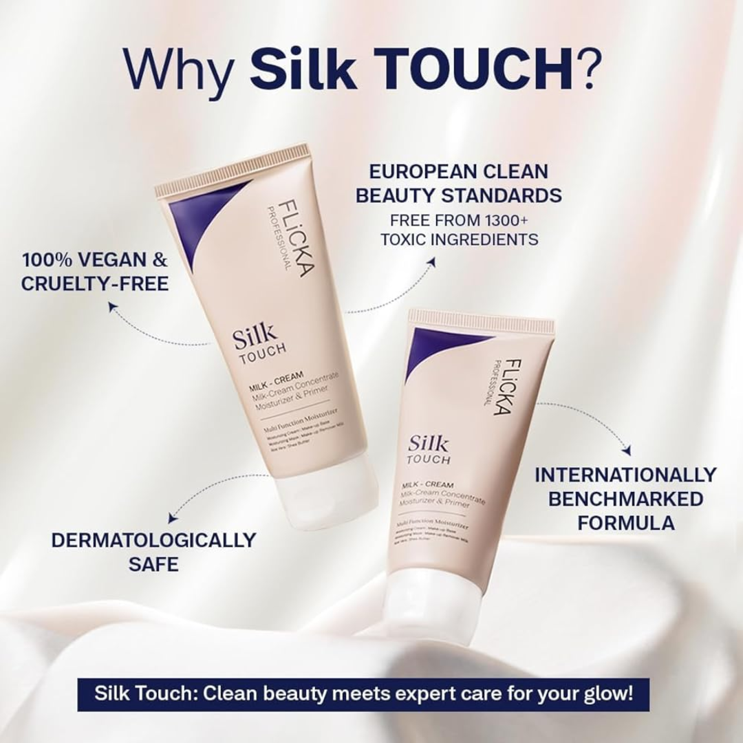 Flicka All-in-One Base Trio | Silk Touch Primer + Tomato Foundation with SPF + Beautyblender for Flawless Finish