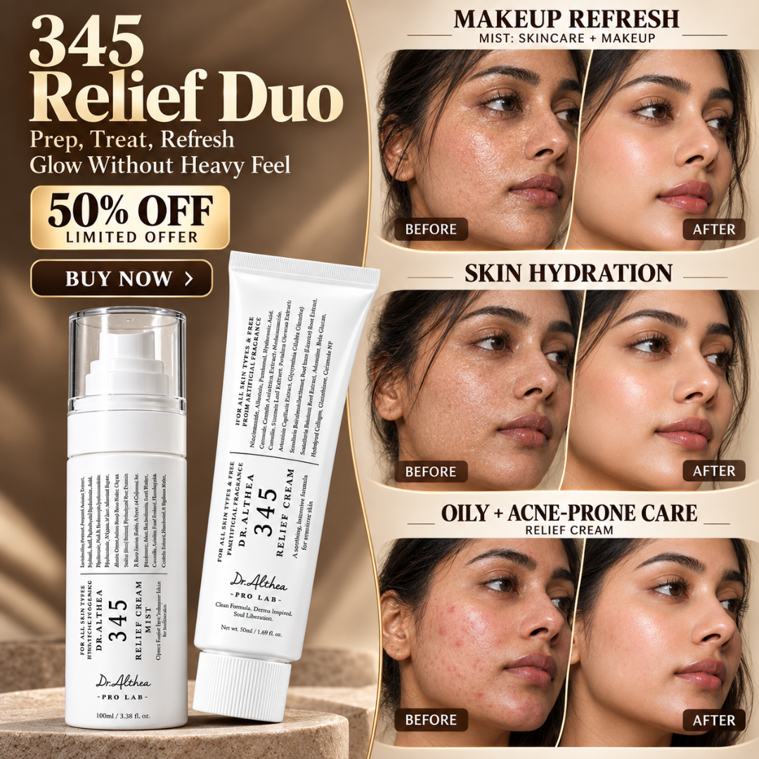 Dr. Althea 345 Relief Duo Set (Buy 1 Get 1 FREE) – Relief Cream & Makeup Mist – Oily & Acne-Prone Care – Hydrates & Calms Redness