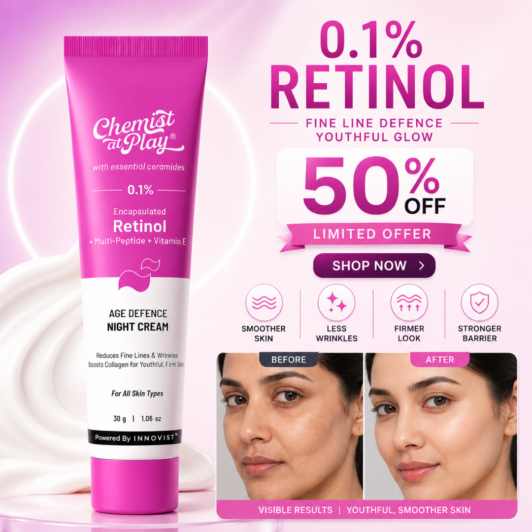 Chemist at Play Retinol Cream – Fine Line Defence, Youthful Glow – Reduces Fine Lines & Wrinkles, Boosts Collagen, Firms Skin