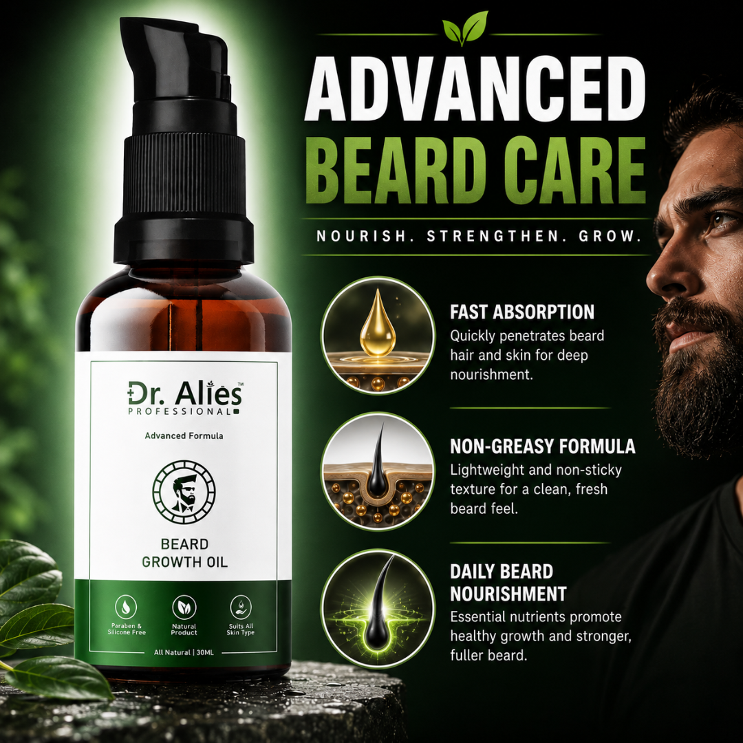 Dr. Alies Professional Beard Growth Oil – 50% OFF – Thicker, Fuller, Stronger Beard – Fills Patchy Areas, Promotes Natural Beard Growth – With Castor Oil, Sweet Almond Oil & Vitamin E