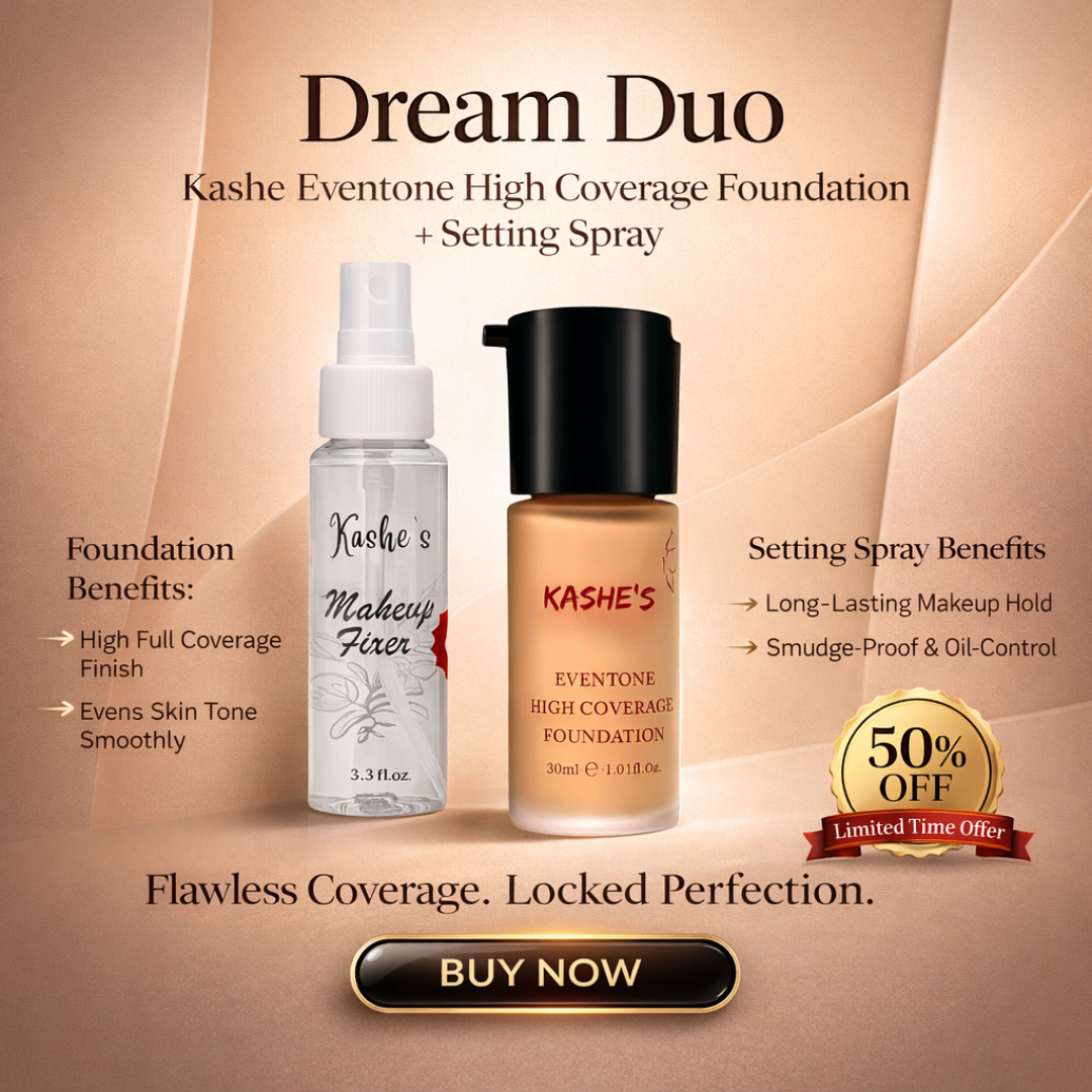 Kashe's Dream Duo | Eventone High Coverage Foundation + Makeup Fixer Setting Spray | Full Coverage, Oil-Control, Long-Lasting