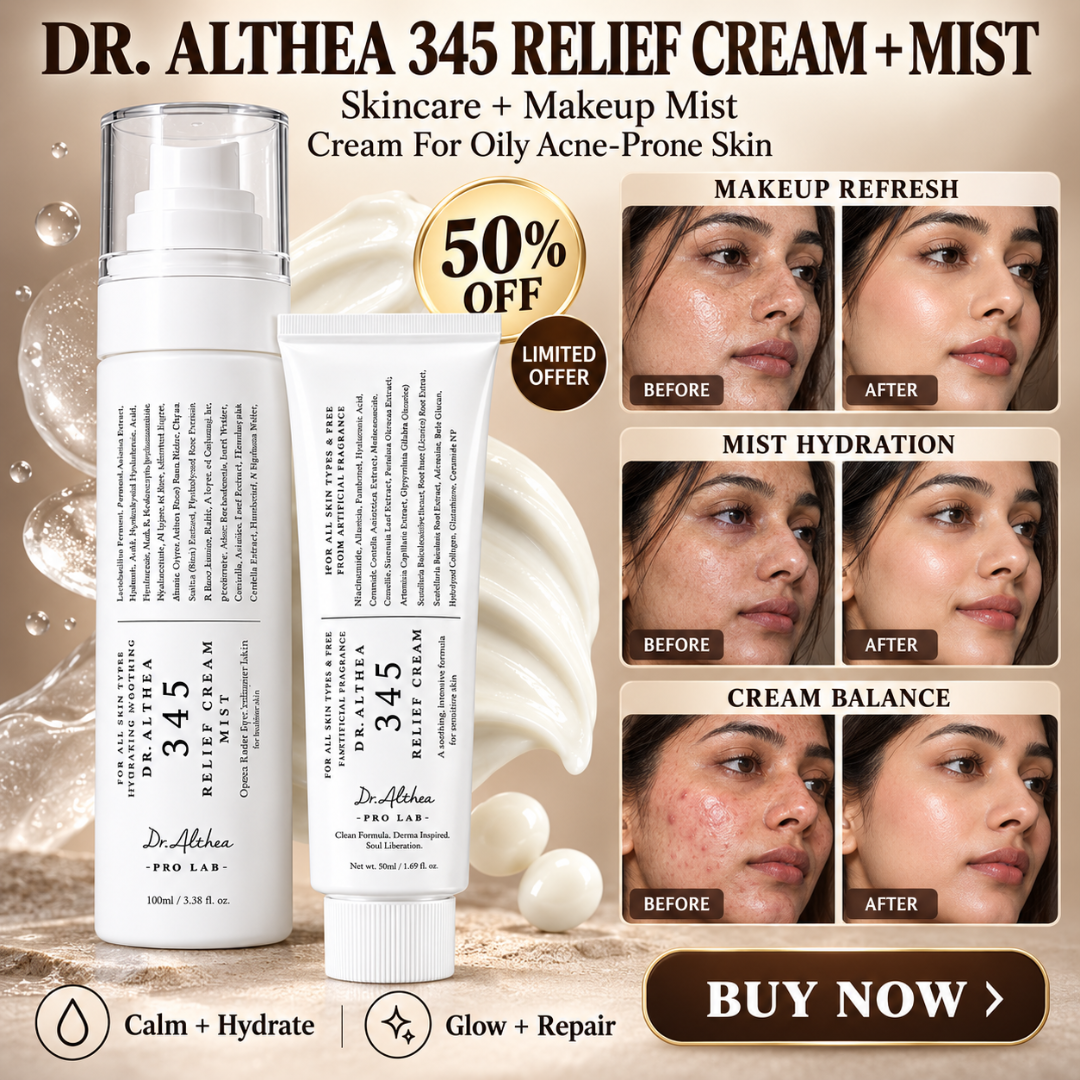 Dr. Althea 345 Relief Duo Set (Buy 1 Get 1 FREE) – Relief Cream & Makeup Mist – Oily & Acne-Prone Care – Hydrates & Calms Redness