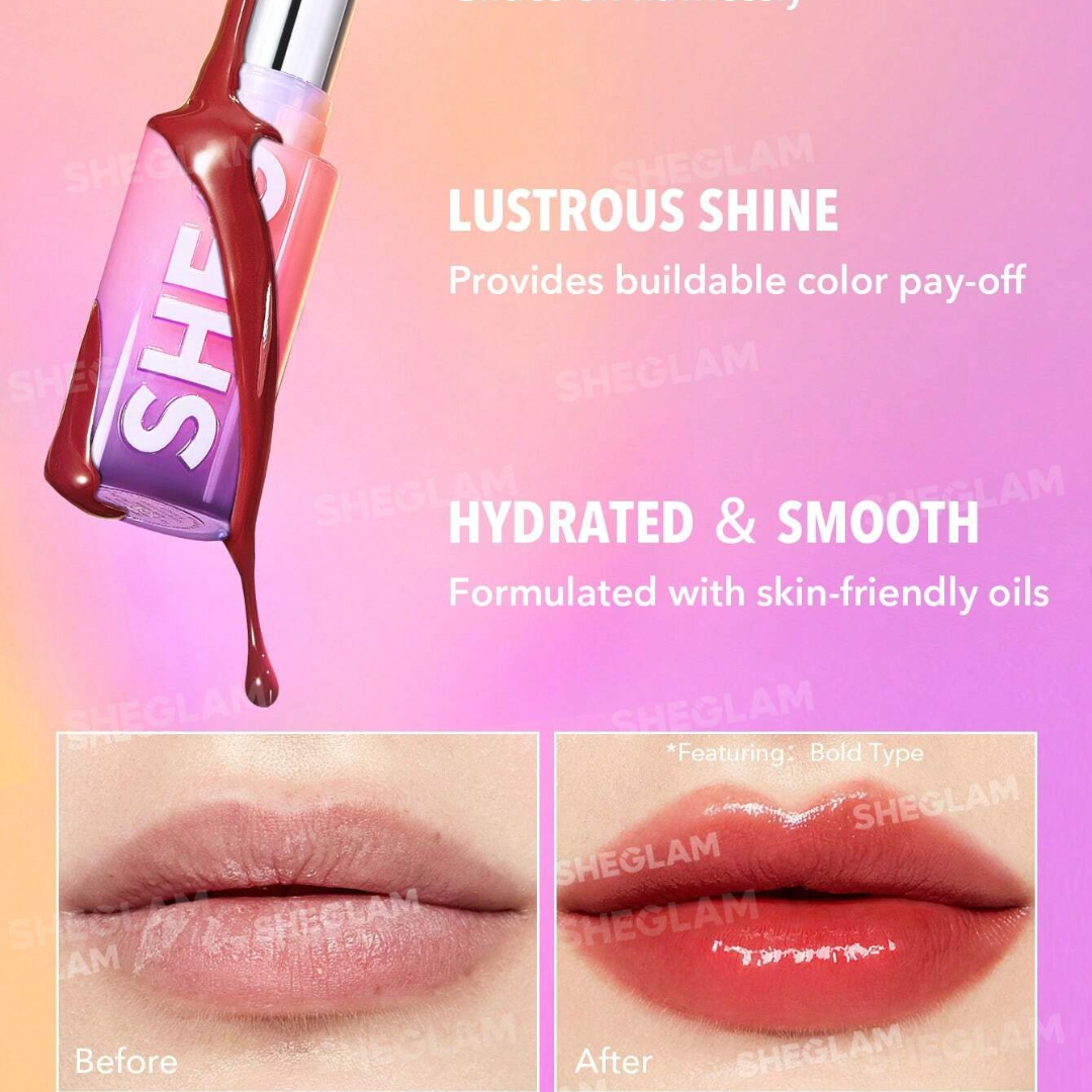 SHEGLAM Mirror Kiss High-Shine Lipstick Combo | Pack of 3 | Buildable Glossy Color + Skin-Friendly Oils