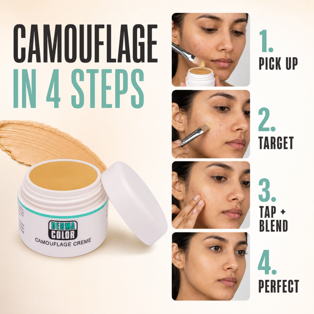 Derma Color Camouflage Crème – High Coverage, Natural Look – Covers Discoloration, Acne Marks, Redness & Uneven Tone – Buildable, Blendable Finish – Targeted Camouflage