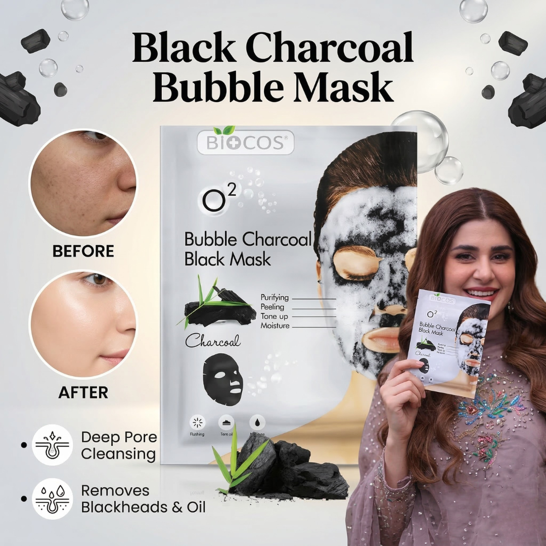 Bio Cos O2 Bubble Charcoal Black Mask | Self-Foaming Deep Pore Cleanser for Blackheads, Oil & Dull Skin