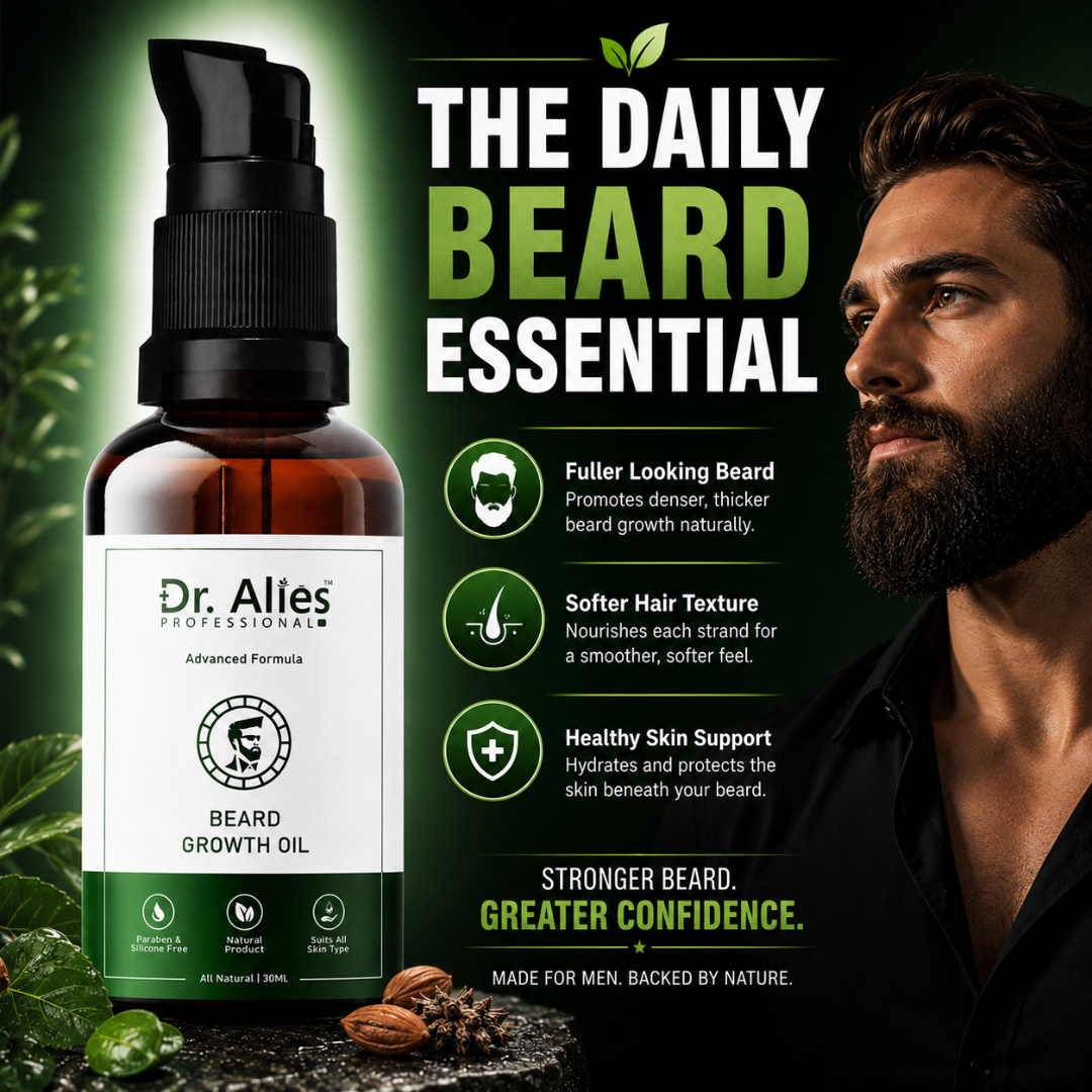 Dr. Alies Professional Beard Growth Oil – 50% OFF – Thicker, Fuller, Stronger Beard – Fills Patchy Areas, Promotes Natural Beard Growth – With Castor Oil, Sweet Almond Oil & Vitamin E