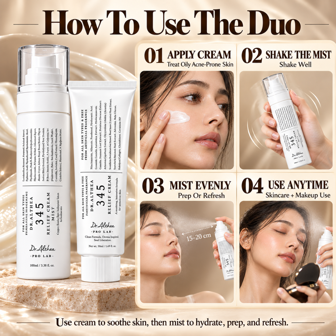 Dr. Althea 345 Relief Duo Set (Buy 1 Get 1 FREE) – Relief Cream & Makeup Mist – Oily & Acne-Prone Care – Hydrates & Calms Redness