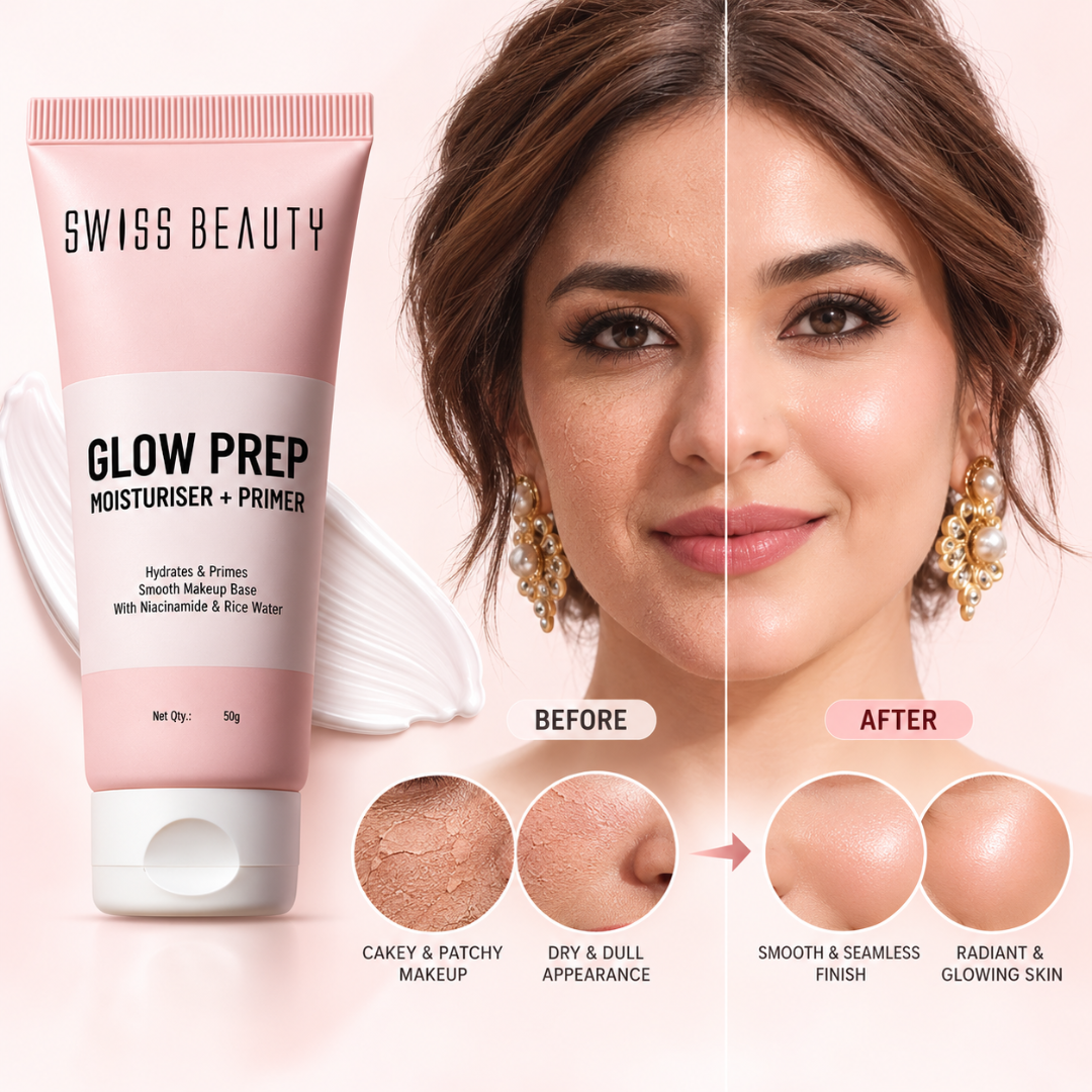 Swiss Beauty Glow Prep Moisturiser + Primer – Hydrating Face Cream with Niacinamide & Rice Water for Smooth, Glowing Skin