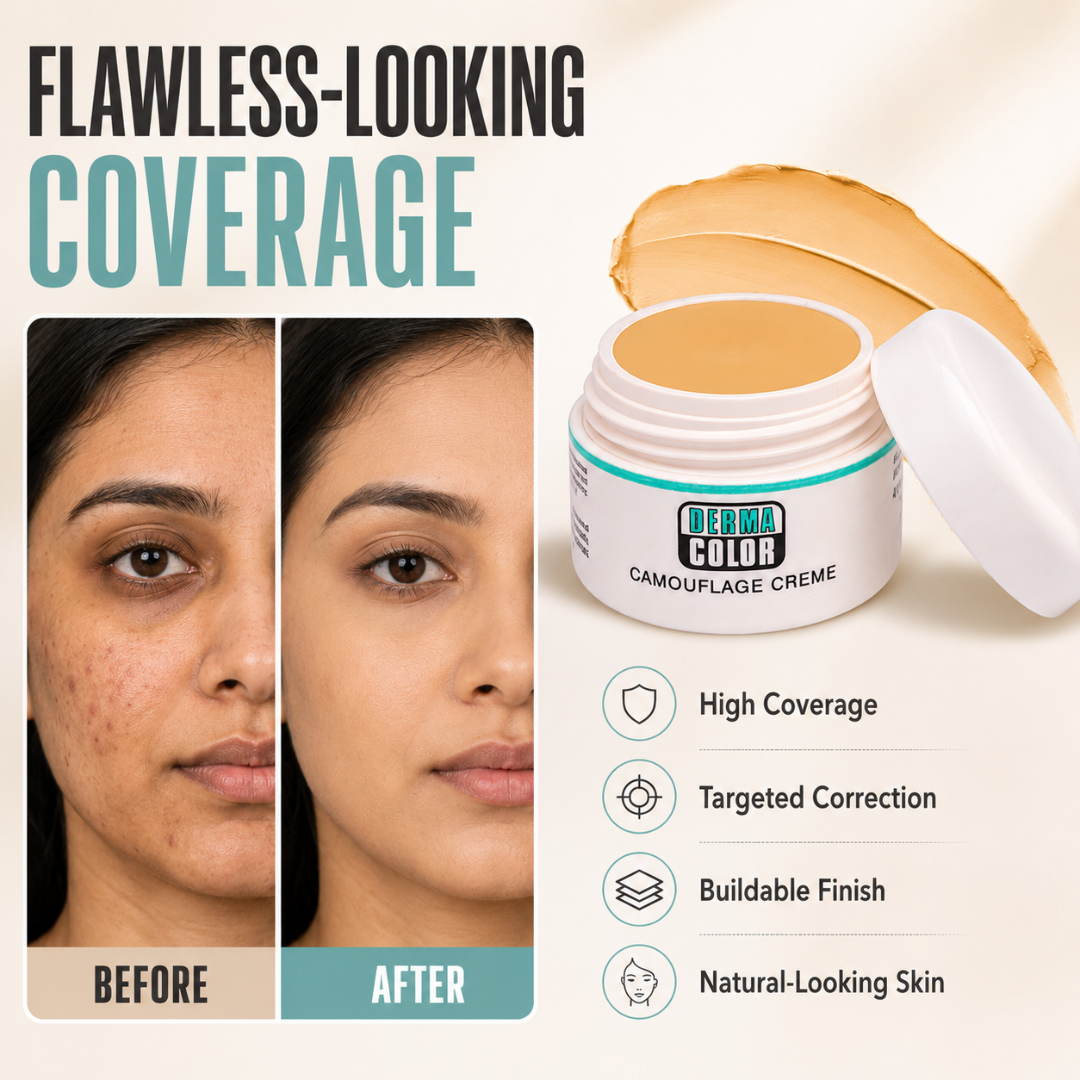Derma Color Camouflage Crème – High Coverage, Natural Look – Covers Discoloration, Acne Marks, Redness & Uneven Tone – Buildable, Blendable Finish – Targeted Camouflage