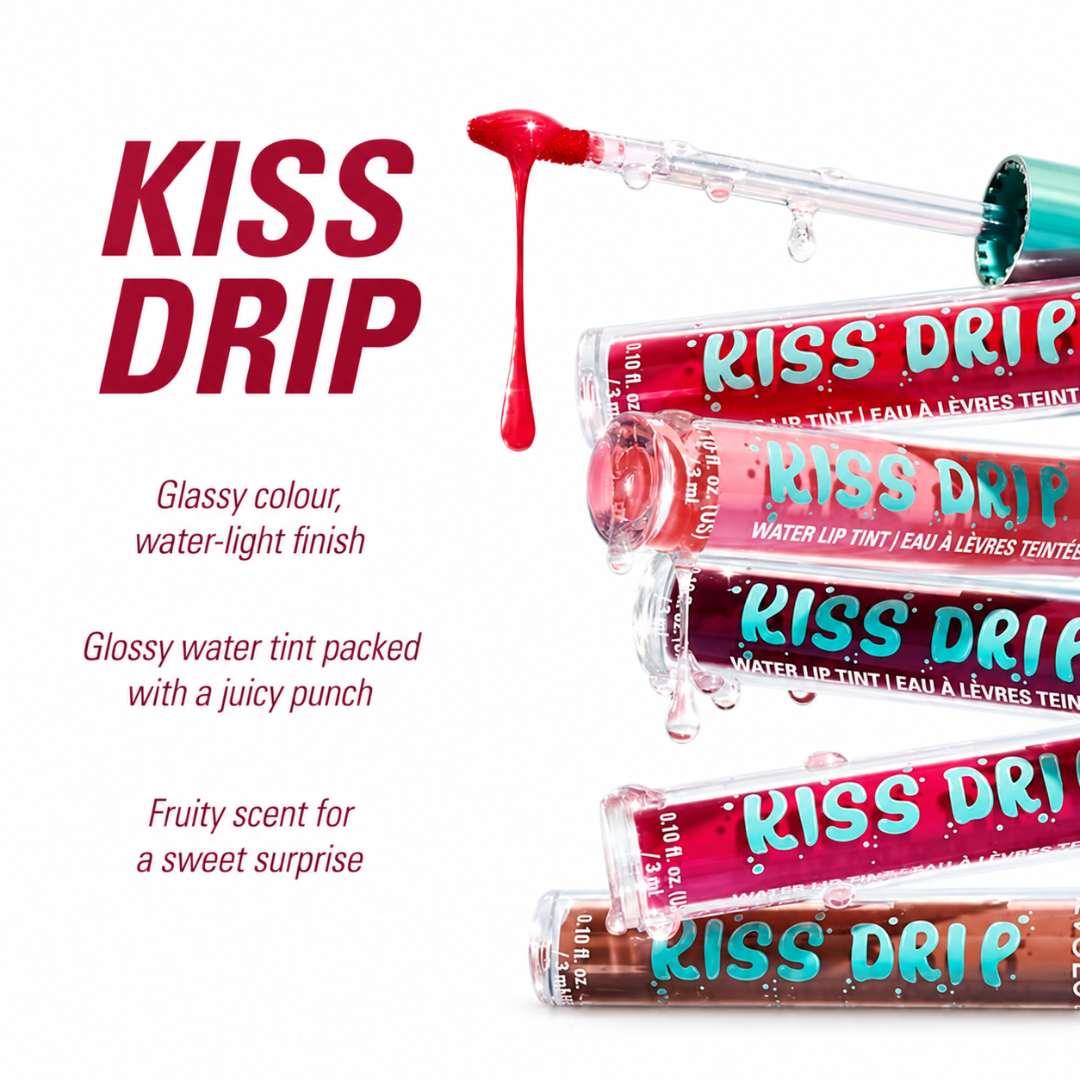 Revolution Kiss Drip Water Lip Tint Bundles – Water-Light Gloss & Soft Stain Finish – Buildable, Hydrating Lip Color