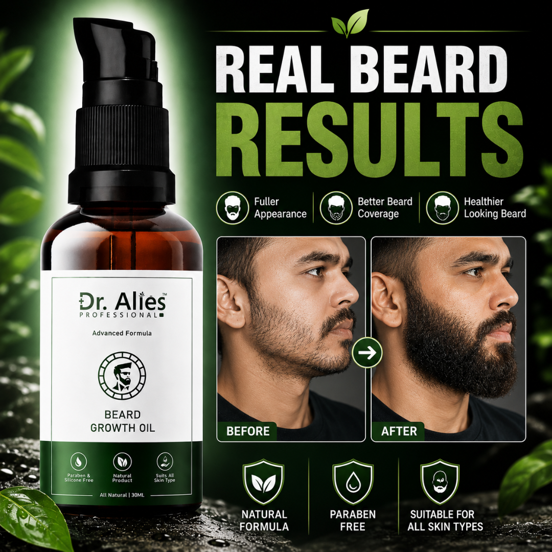 Dr. Alies Professional Beard Growth Oil – 50% OFF – Thicker, Fuller, Stronger Beard – Fills Patchy Areas, Promotes Natural Beard Growth – With Castor Oil, Sweet Almond Oil & Vitamin E