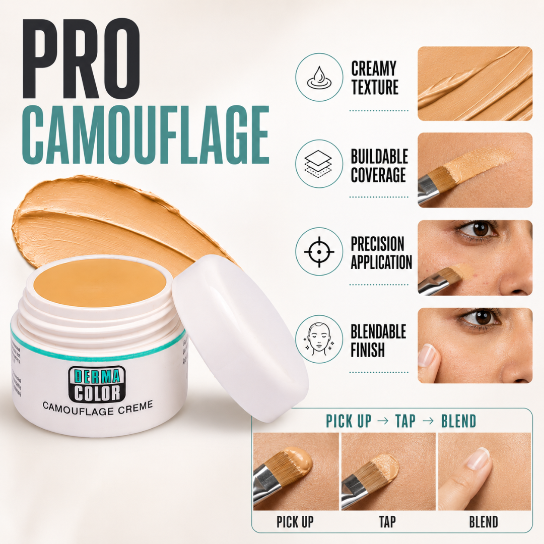 Derma Color Camouflage Crème – High Coverage, Natural Look – Covers Discoloration, Acne Marks, Redness & Uneven Tone – Buildable, Blendable Finish – Targeted Camouflage