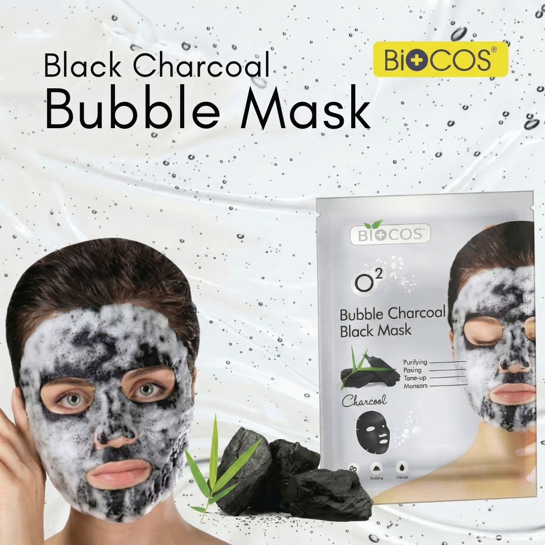 Bio Cos O2 Bubble Charcoal Black Mask | Self-Foaming Deep Pore Cleanser for Blackheads, Oil & Dull Skin