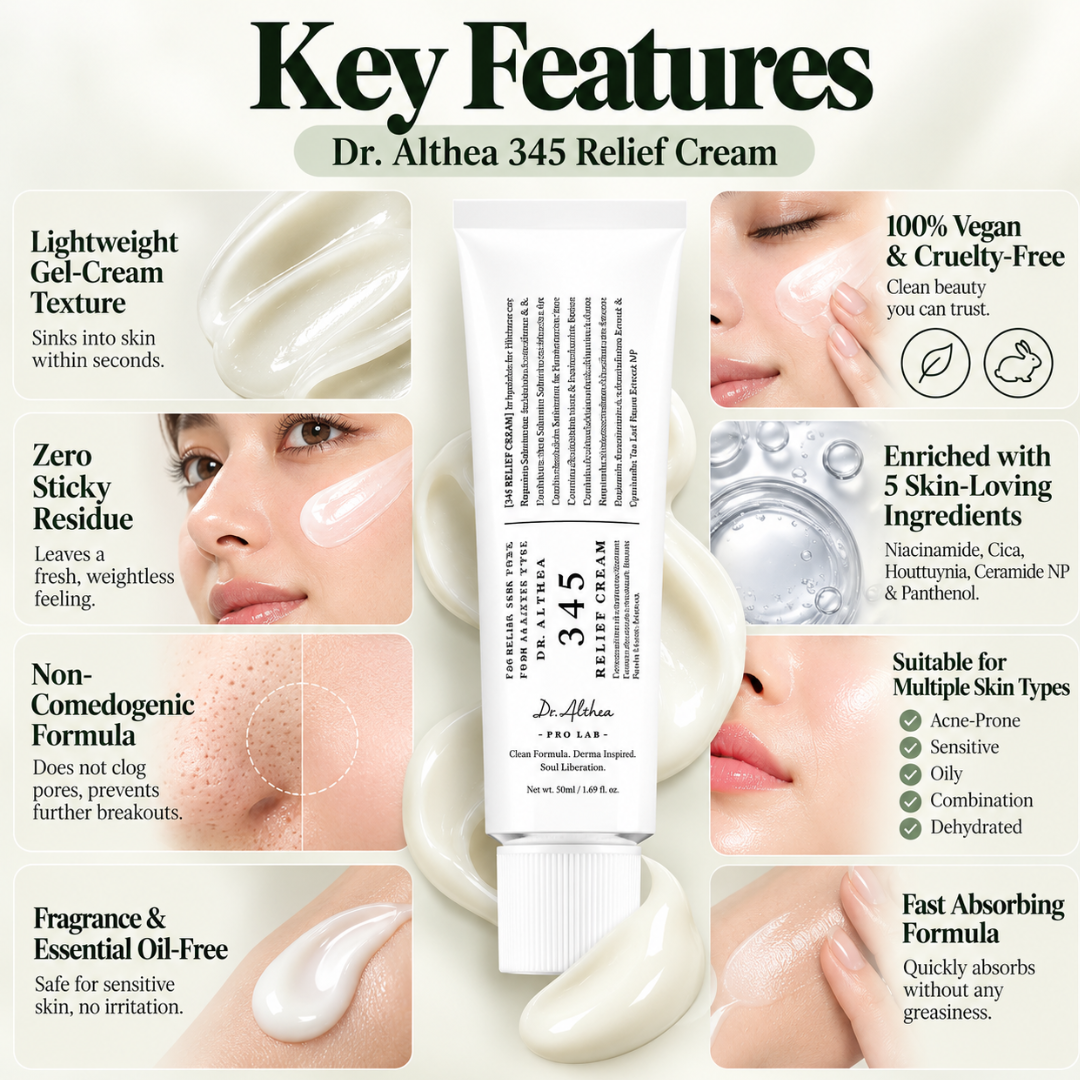 Dr. Althea 345 Relief Cream – Soothing Hydrating Moisturizer for Redness Relief, Dark Spot Care & Skin Barrier Repair