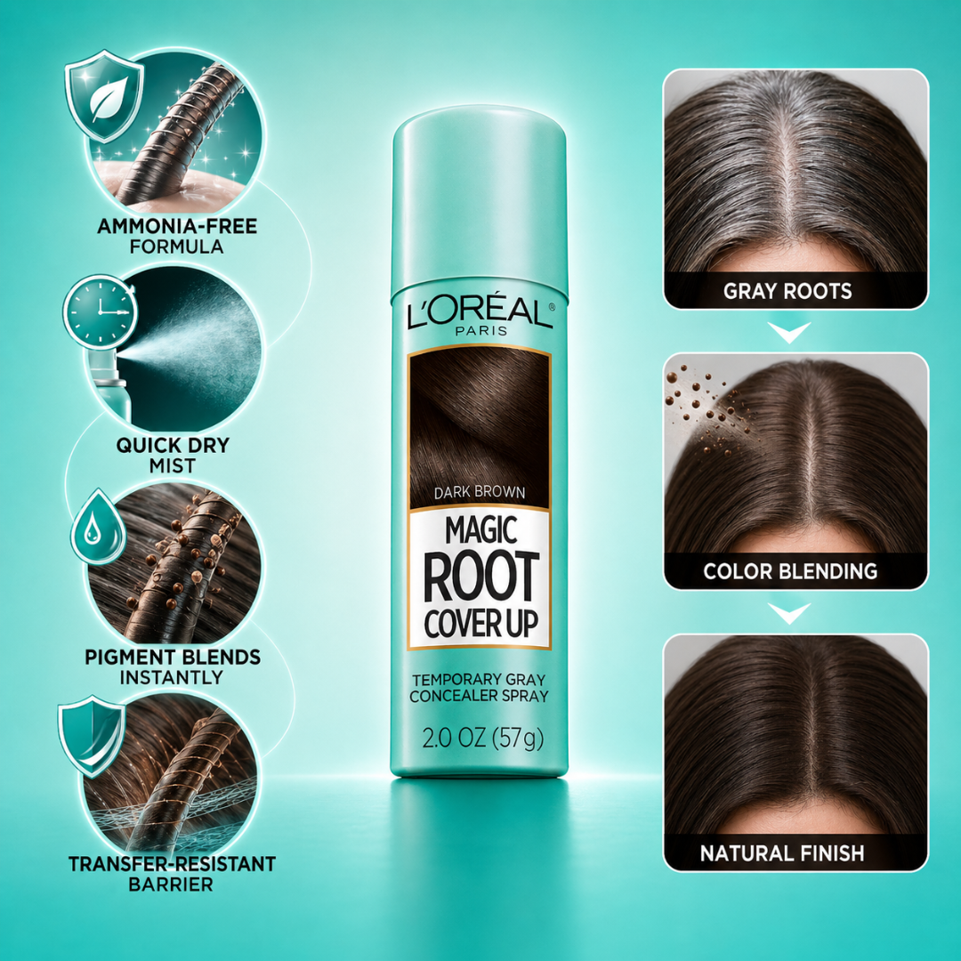 L'Oréal Paris Magic Retouch Root Concealer Spray – Instant Gray Coverage in 3 Seconds – Temporary Root Touch-Up Spray, Lasts Until Shampoo – Covers Gray Roots & Sparse Areas – Ammonia-Free, Transfer-Resistant