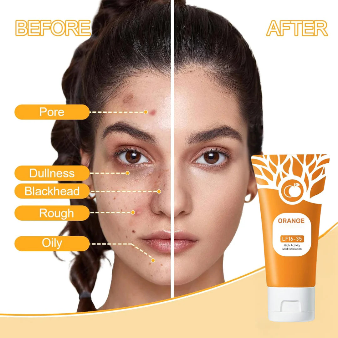 Orange Exfoliating Gel with Botanical Fibers & Jojoba Oil - Gentle Deep Cleansing for Face & Body