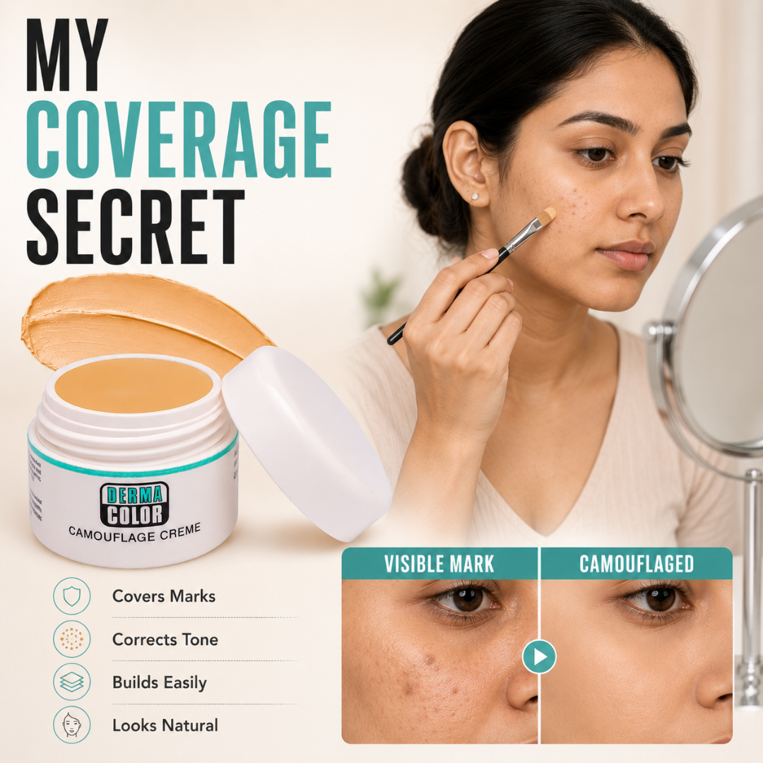 Derma Color Camouflage Crème – High Coverage, Natural Look – Covers Discoloration, Acne Marks, Redness & Uneven Tone – Buildable, Blendable Finish – Targeted Camouflage