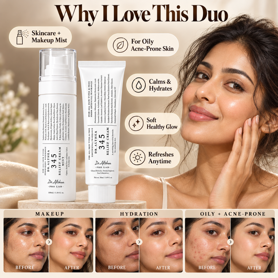 Dr. Althea 345 Relief Duo Set (Buy 1 Get 1 FREE) – Relief Cream & Makeup Mist – Oily & Acne-Prone Care – Hydrates & Calms Redness